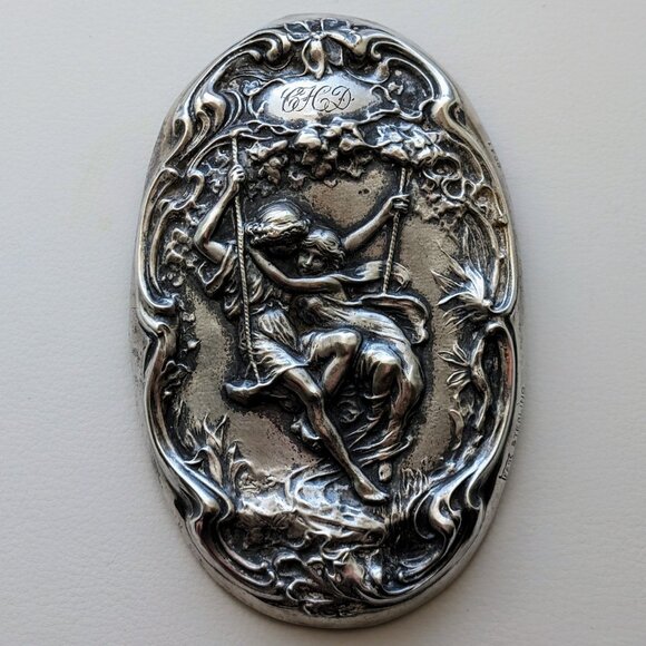HUGE Antique Art Nouveau Foster & Bailey Paul & Virginia Sterling Brooch Pin - Picture 3 of 6